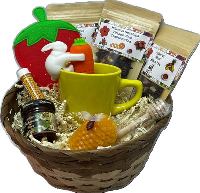 Easter Tea Delight Gift Set Herbal Tea Beeswax Candle Lip Balm Felt Cup Coaster Pure Honey Tea Mug Gift Easter Basket