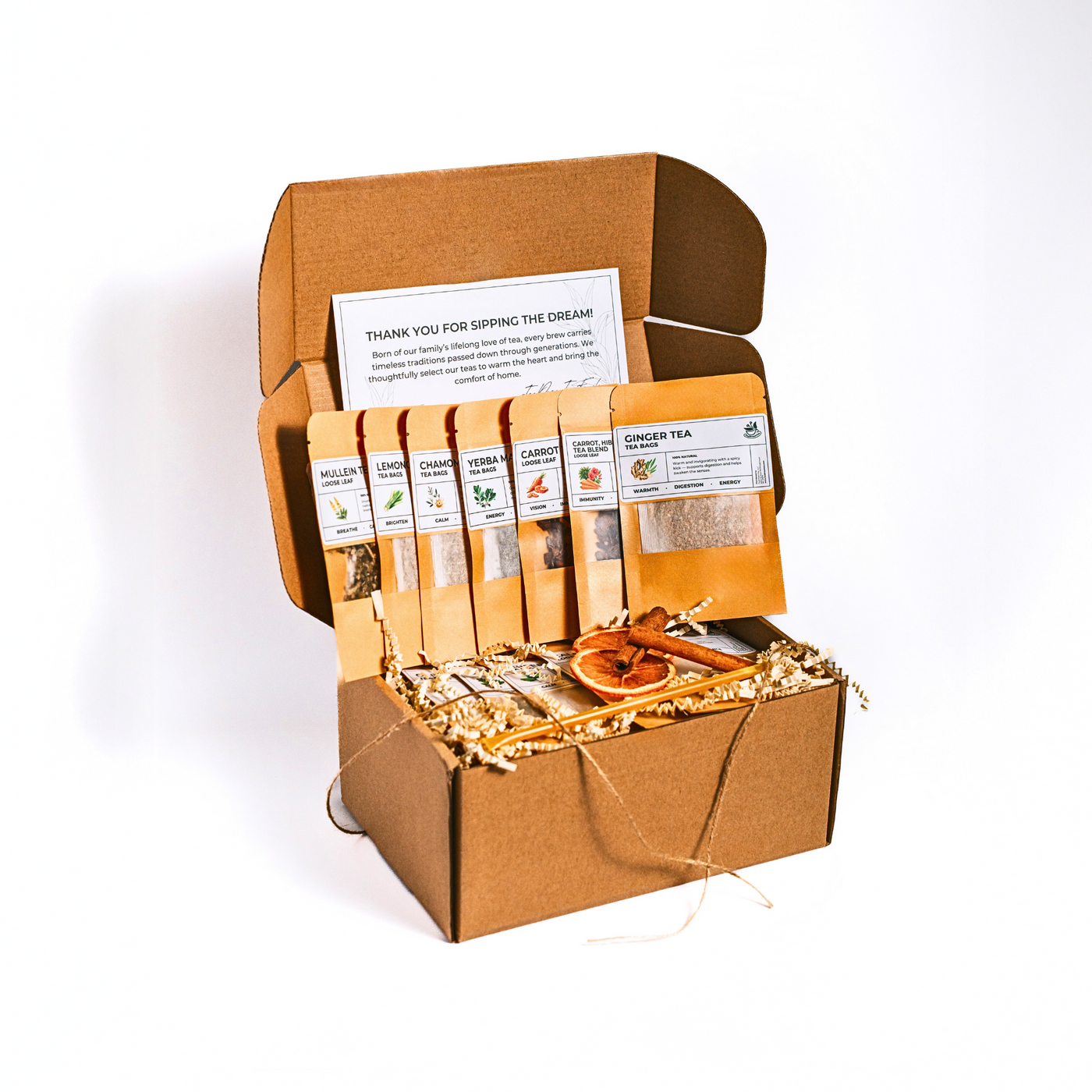 Herbal Tea Sampler Gift Box – 16 Pack (7 Tea-Bag Packs & 9 Loose-Leaf Packs)