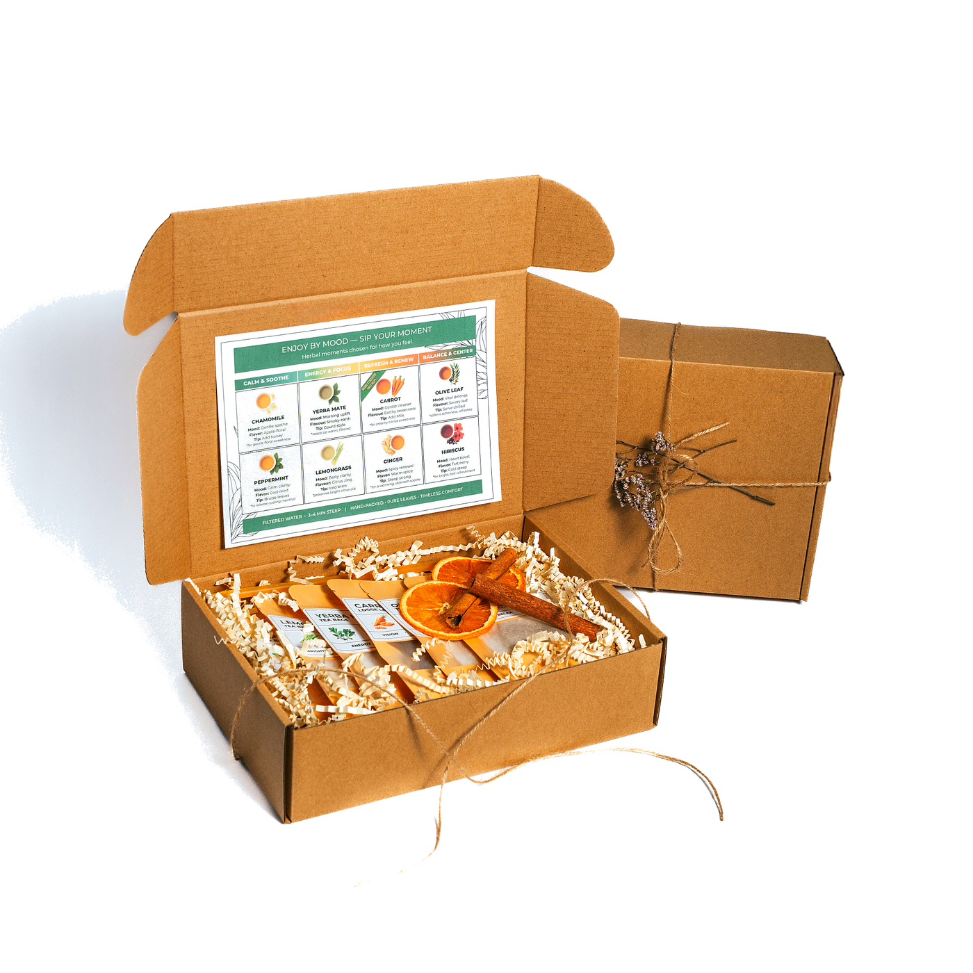 Herbal Tea Bag Gift Box Sampler – 7-Packs of Tea Bag Tea + Bonus Carrot Loose Leaf