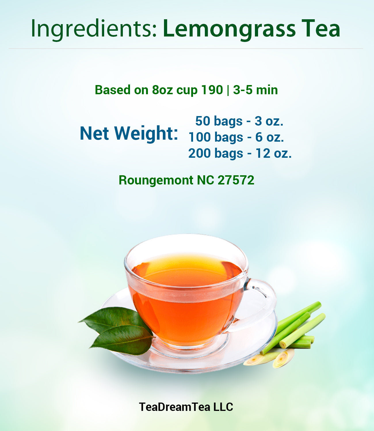 Lemongrass Tea Bags - Size 50, 100 and 200 bags - TeaDreamTea