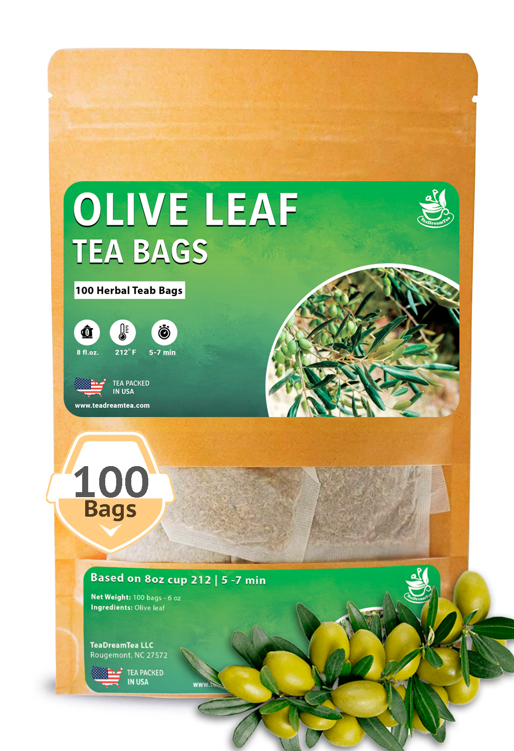 Olive Leaf Tea Bags - Size 50, 100 and 200 bags - TeaDreamTea