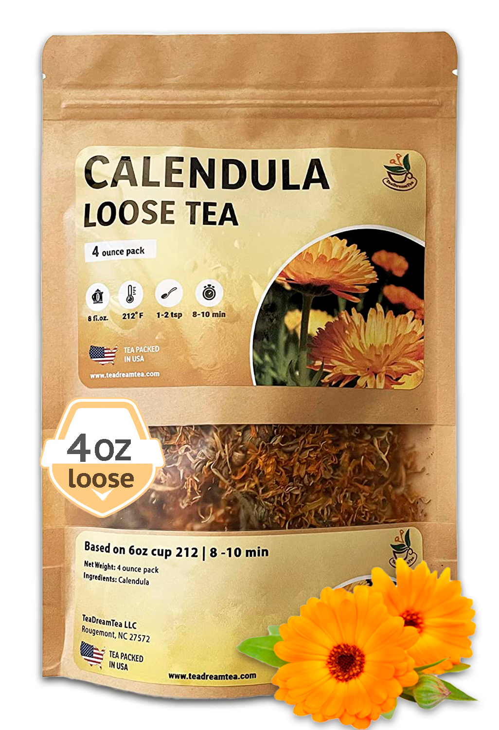 Dried Marigold Flowers for Calendula Tea - Size 4, 6 and 8 ounces - TeaDreamTea