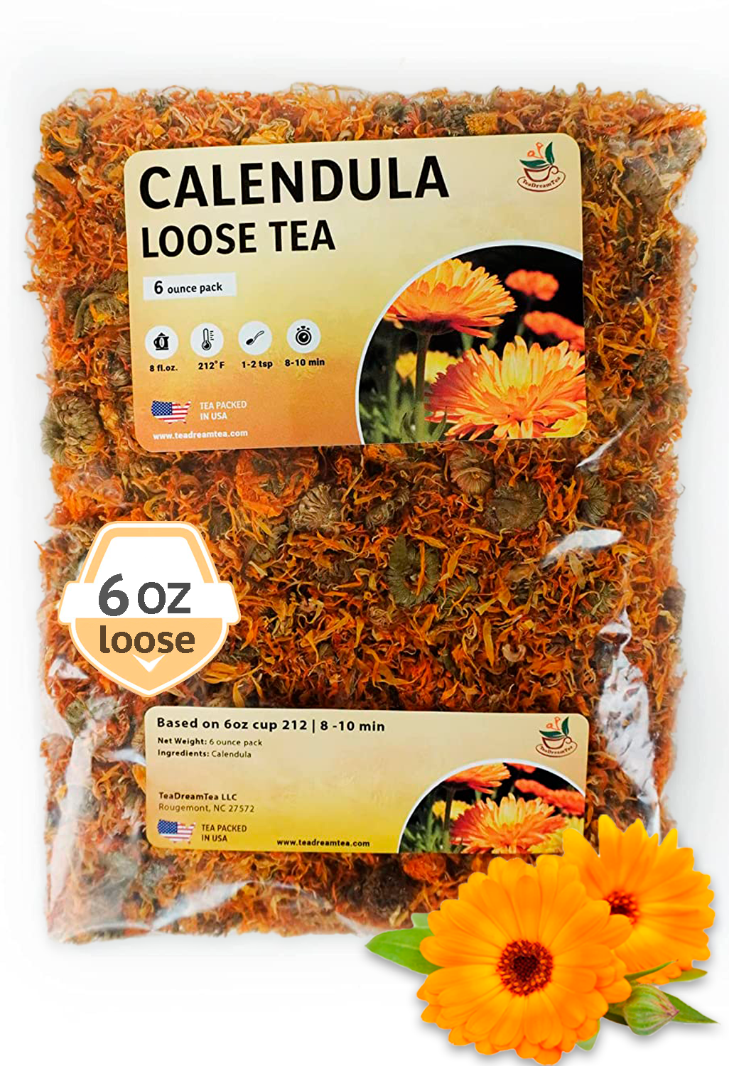 Dried Marigold Flowers for Calendula Tea - Size 4, 6 and 8 ounces - TeaDreamTea