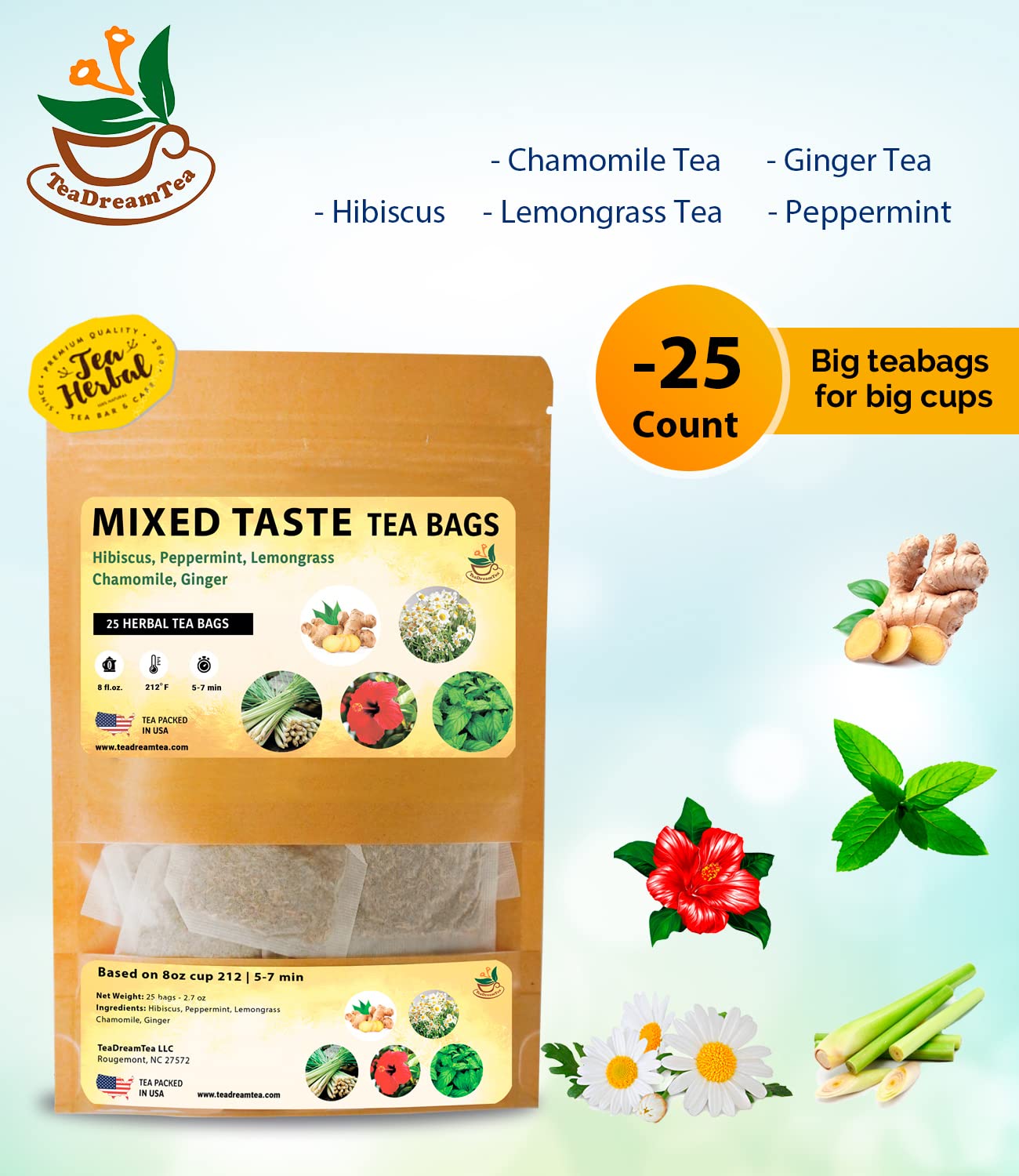 Tea Bag Sampler, 25 Tea Bags - TeaDreamTea