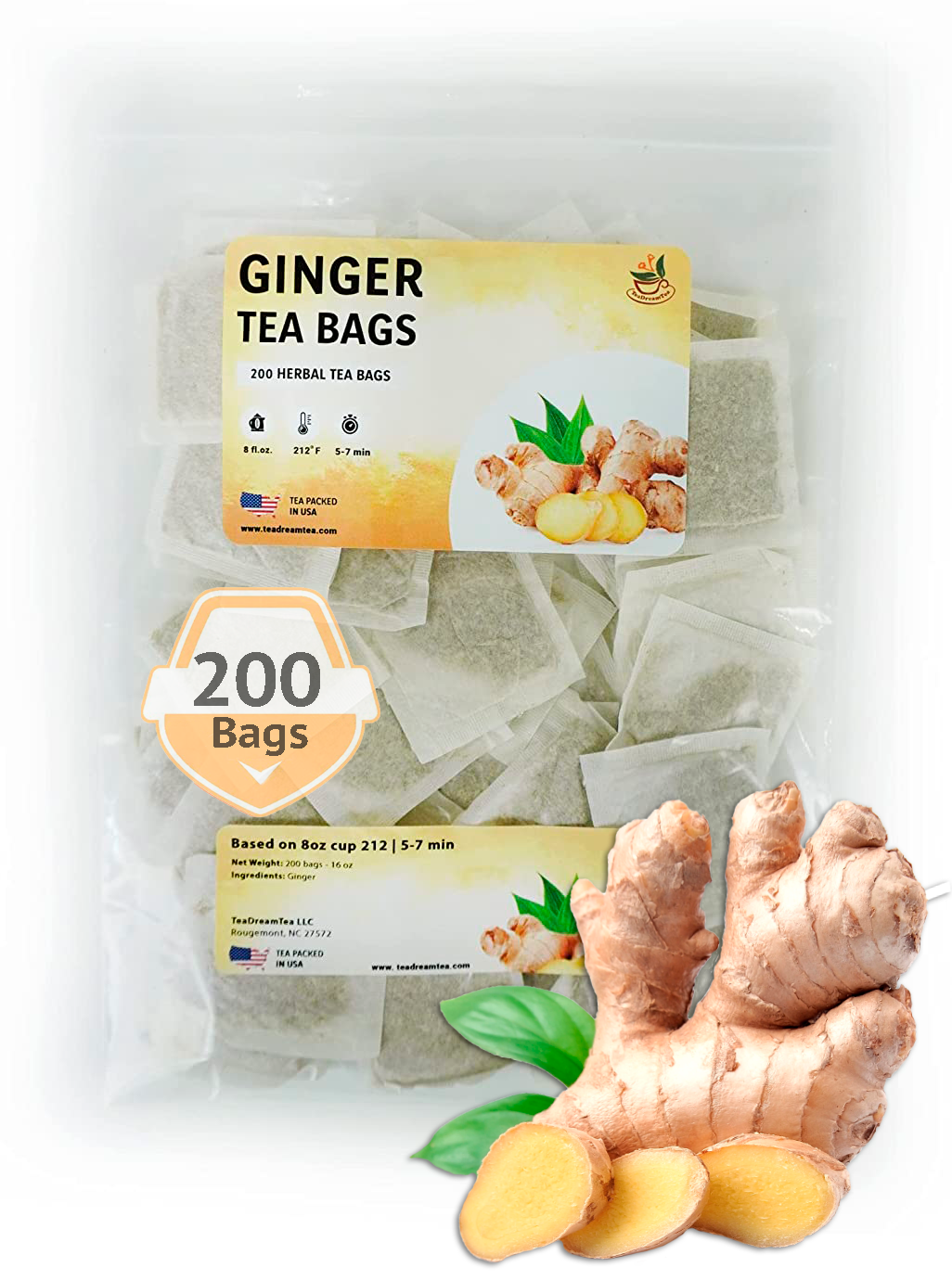 Herbal Ginger Tea Bags - Size 50, 100 and 200 bags - TeaDream Tea