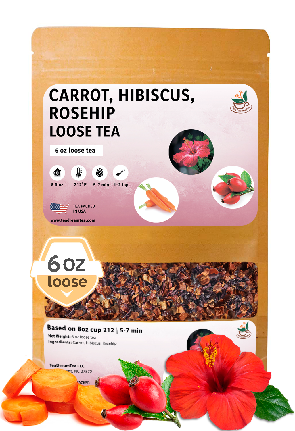 Carrot Hibiscus Rosehip - Size 4, 6 and 8 ounces - TeaDreamTea